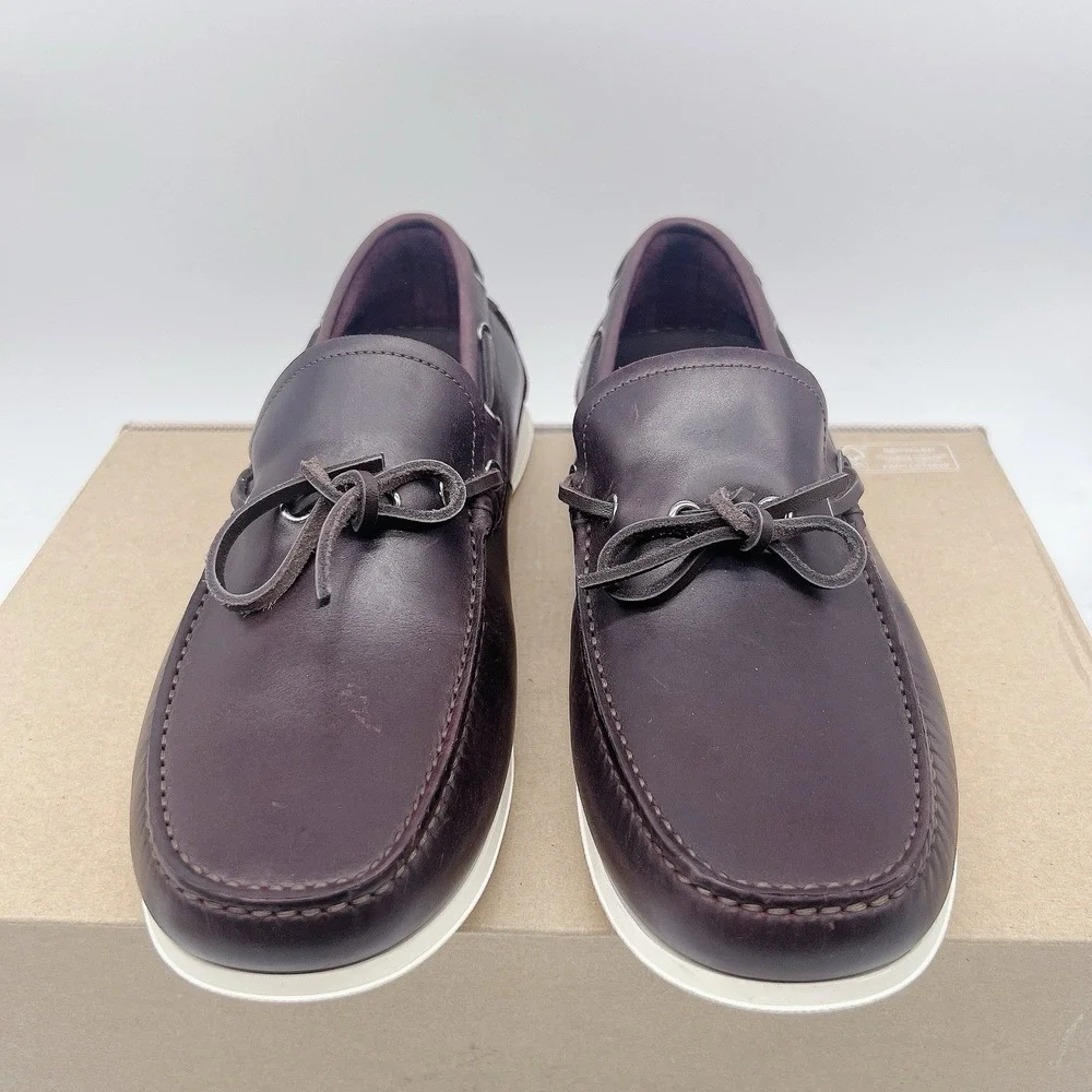 Salvatore Ferragamo Marlin Mens Boat Shoes Loafers Brown Leather Slip On US 7.5